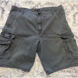 Mens Lee Cargo Shorts Gray Size 38 Pockets 100% Cotton Baggy Made In Bangladesh